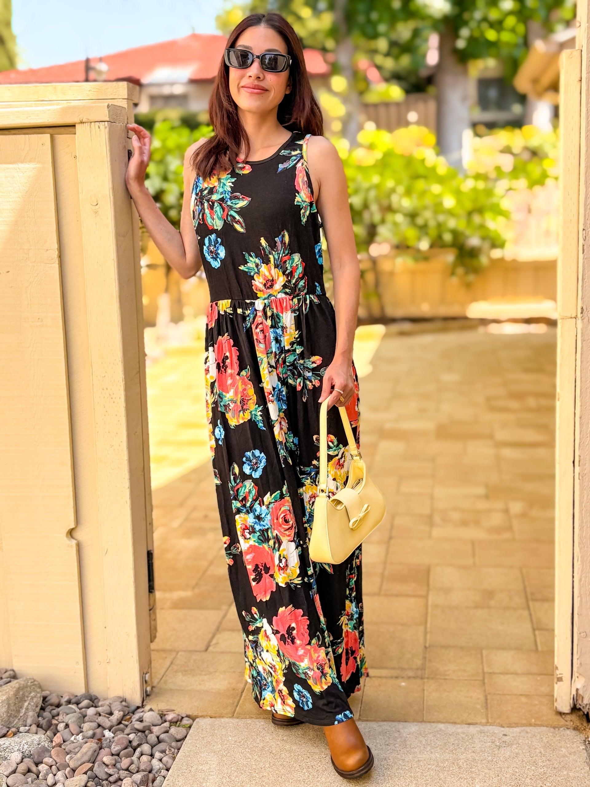 Tea Party Maxi Dress (Black Floral)