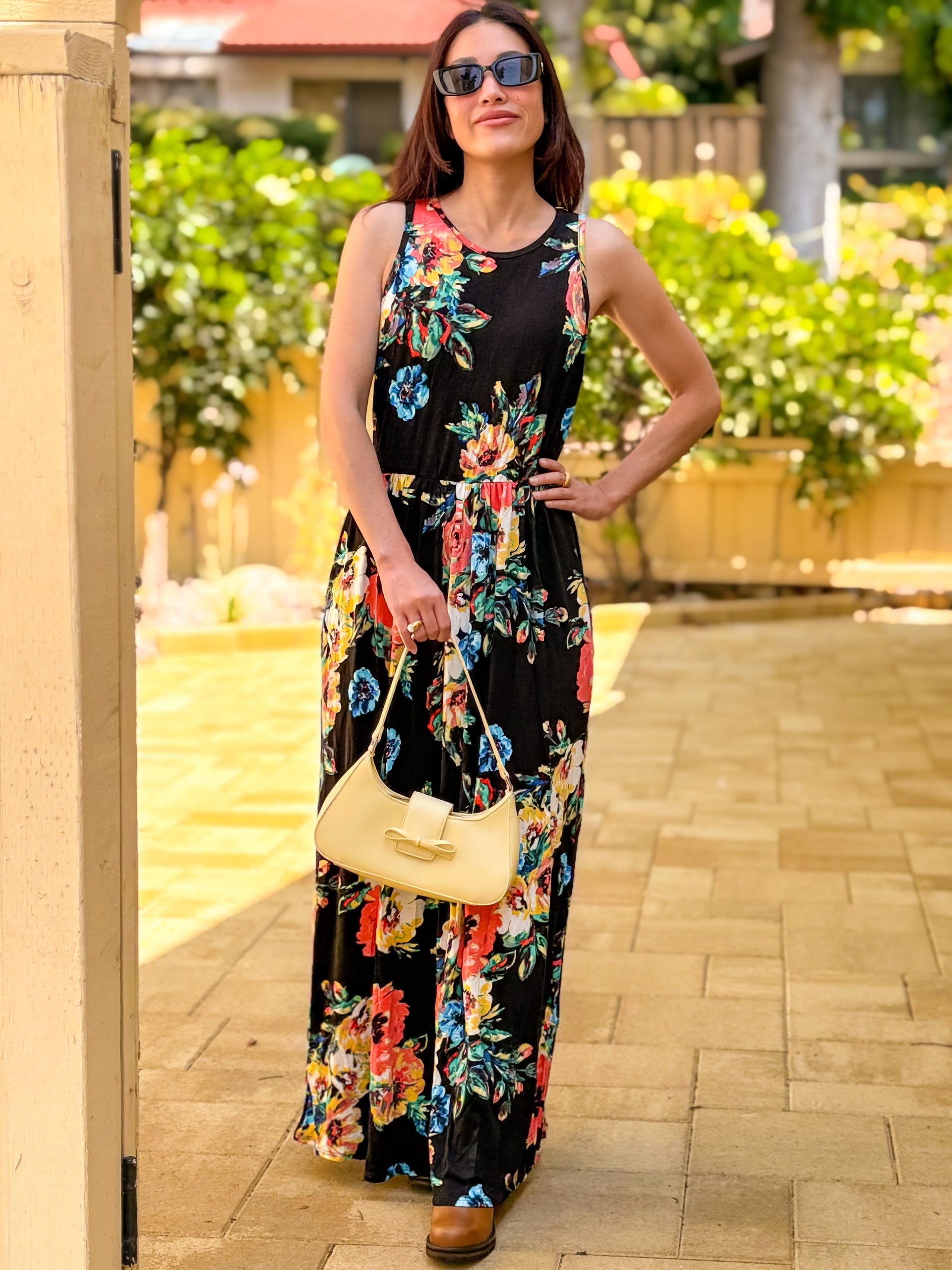 Tea Party Maxi Dress (Black Floral)
