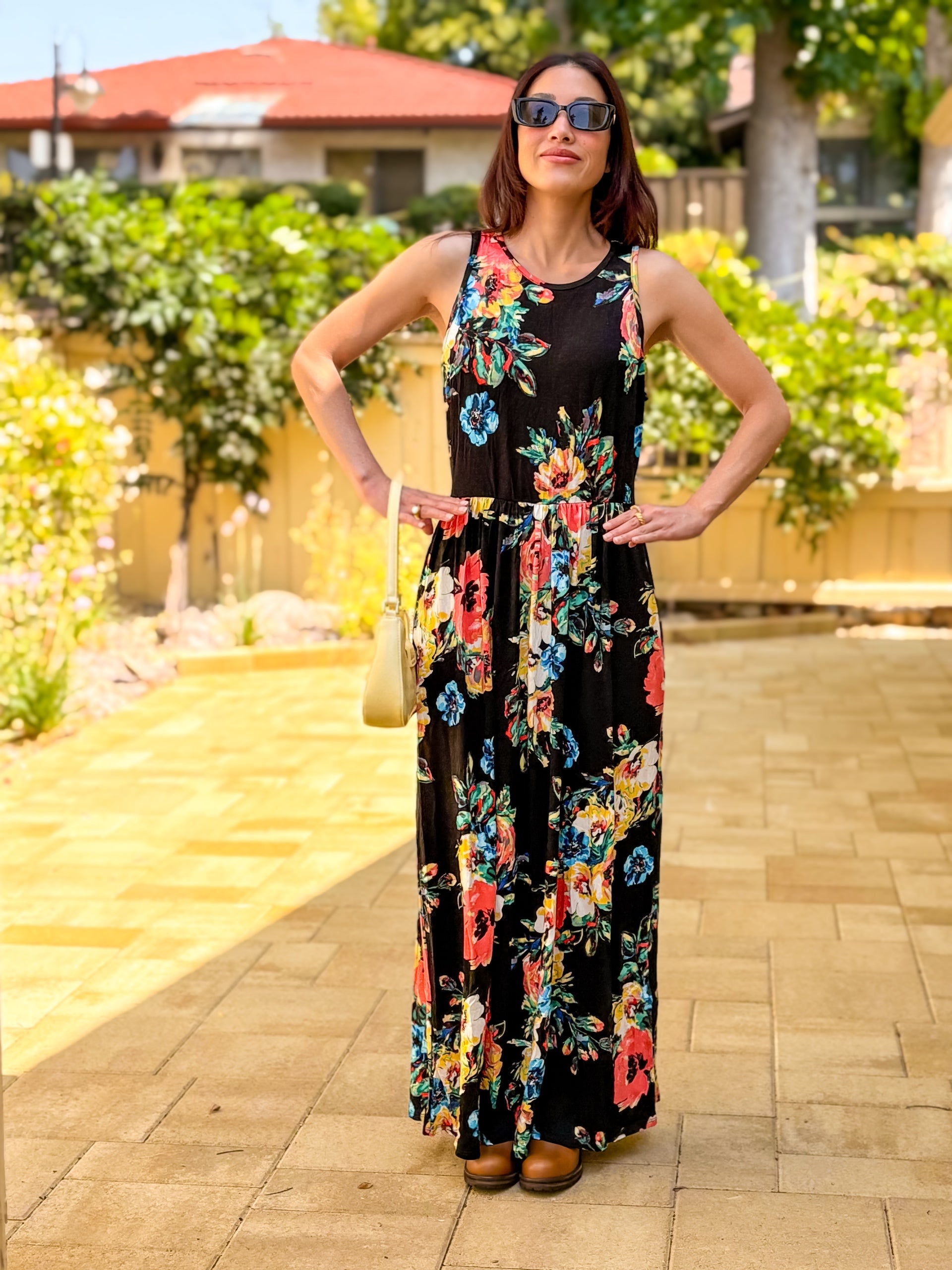 Tea Party Maxi Dress (Black Floral)