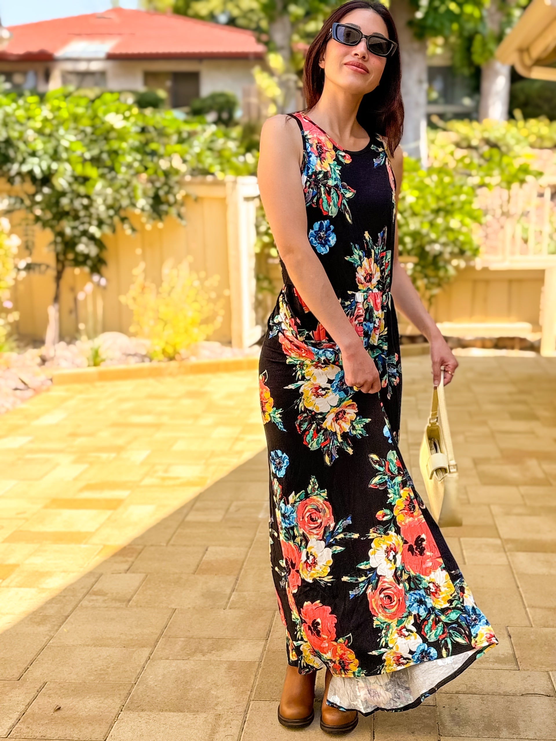 Tea Party Maxi Dress (Black Floral)