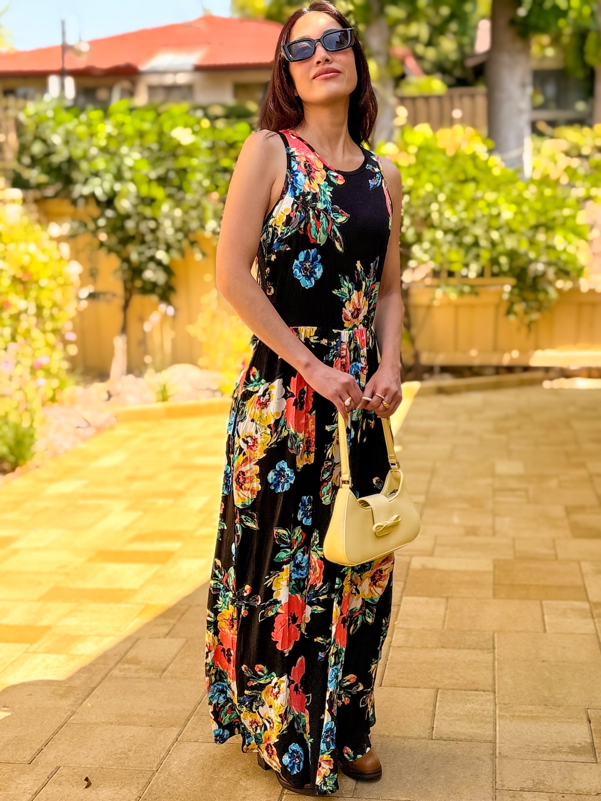 Tea Party Maxi Dress (Black Floral)