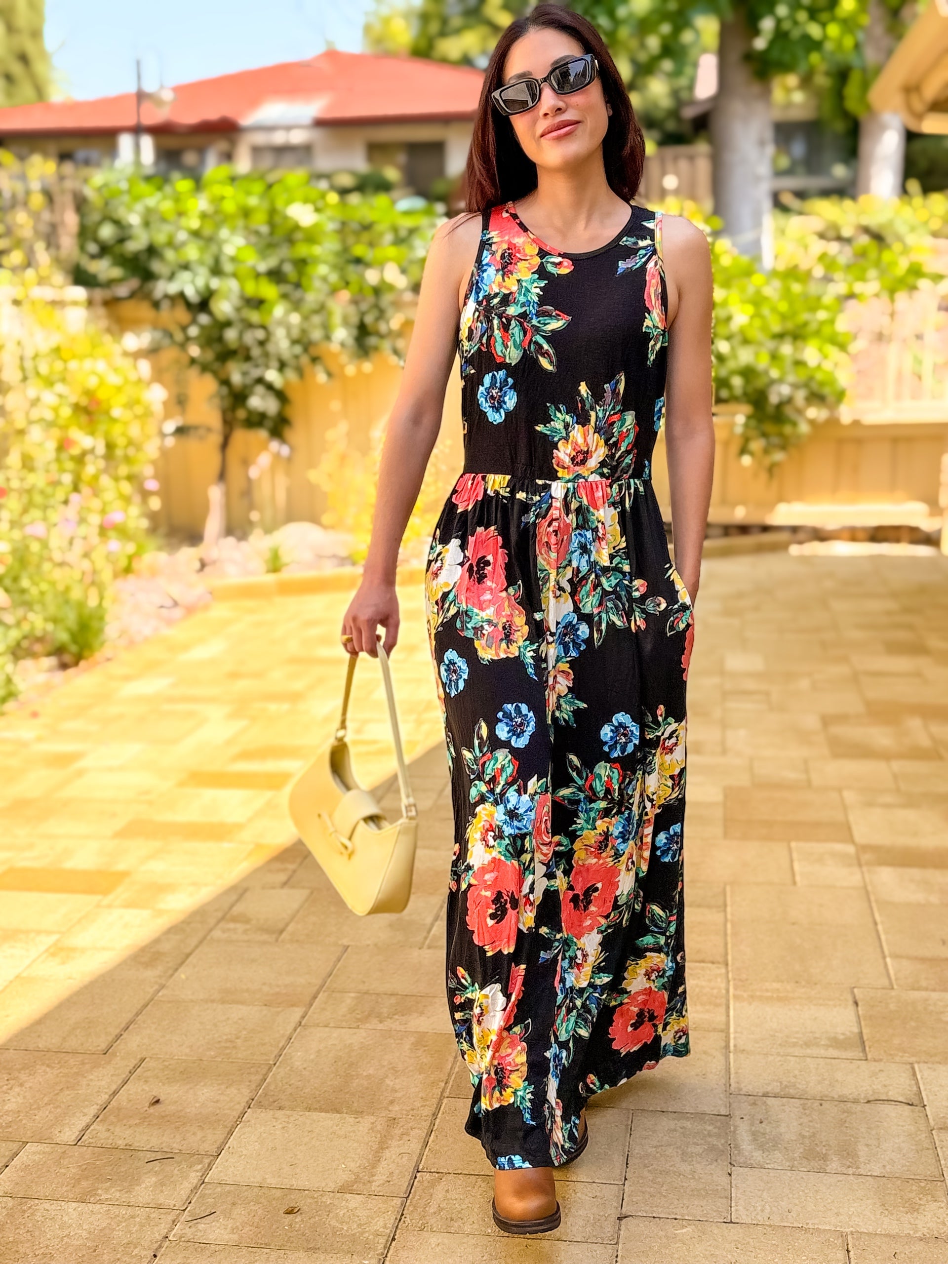 Tea Party Maxi Dress (Black Floral)