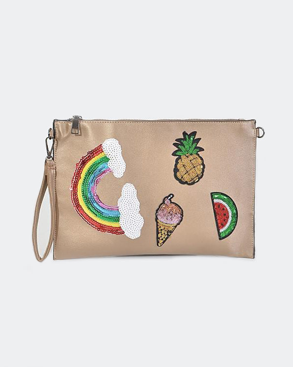Sequin Patch Zipper Wristlet Clutch (Copper) - Babe Outfitters