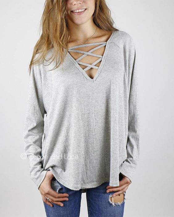 Grace & Lace Criss Cross Raglan Top - Babe Outfitters