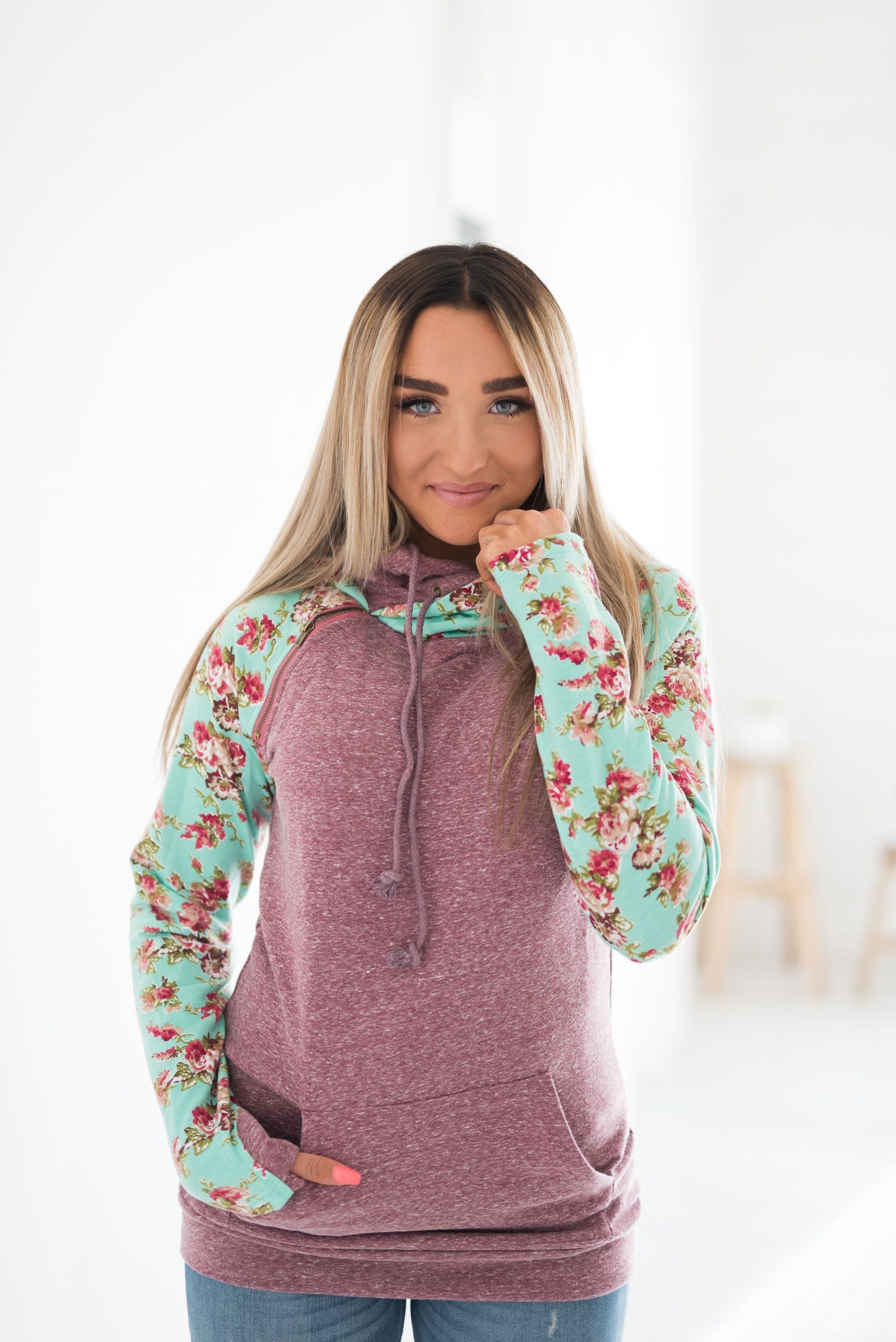 Ampersand Avenue DoubleHood Sweatshirt - Berry Floral