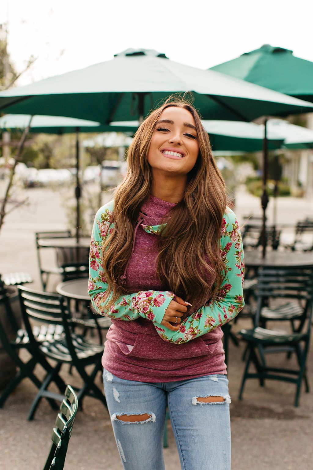 Ampersand Avenue DoubleHood Sweatshirt - Berry Floral