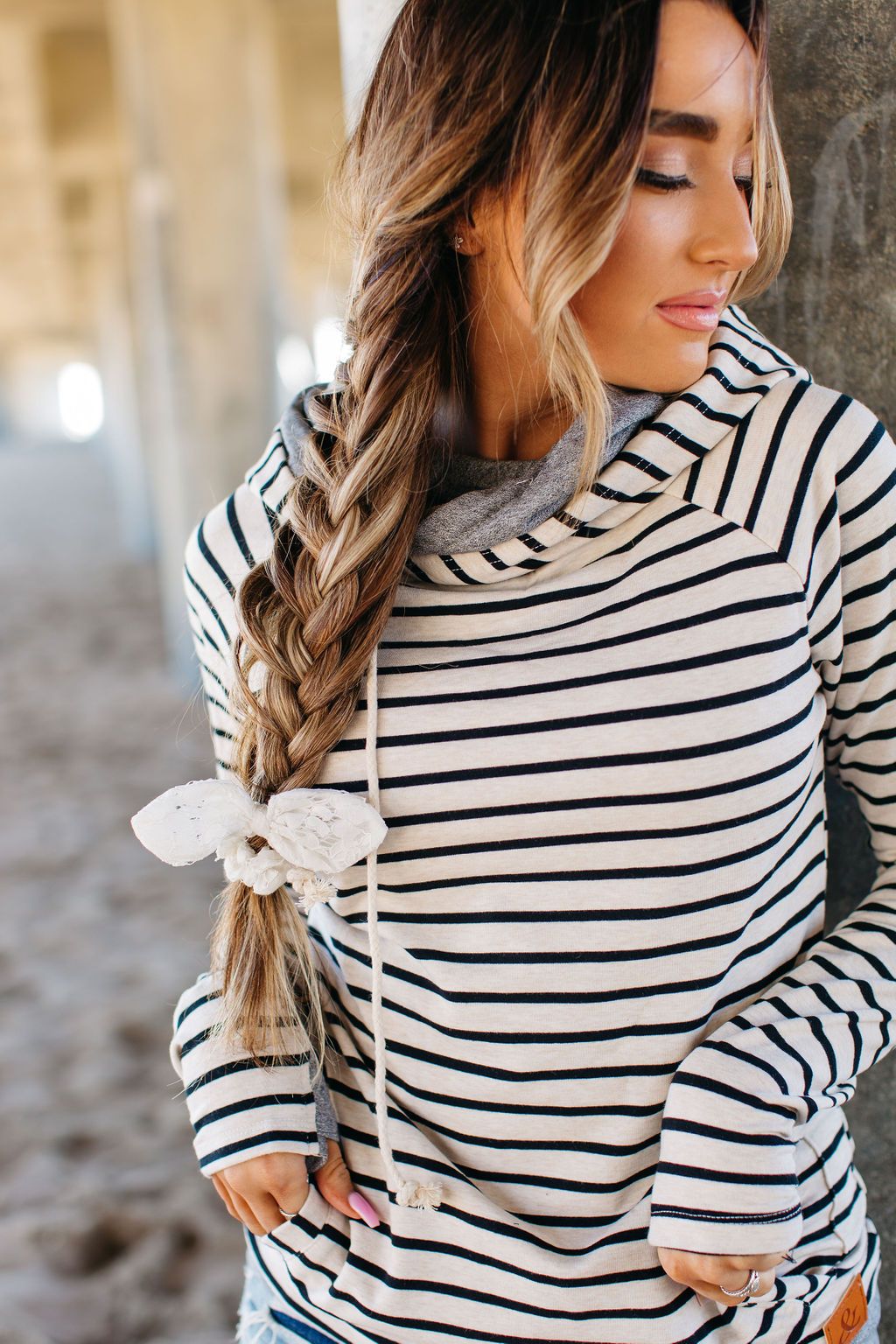 Ampersand Avenue DoubleHood Sweatshirt - Tan Stripe