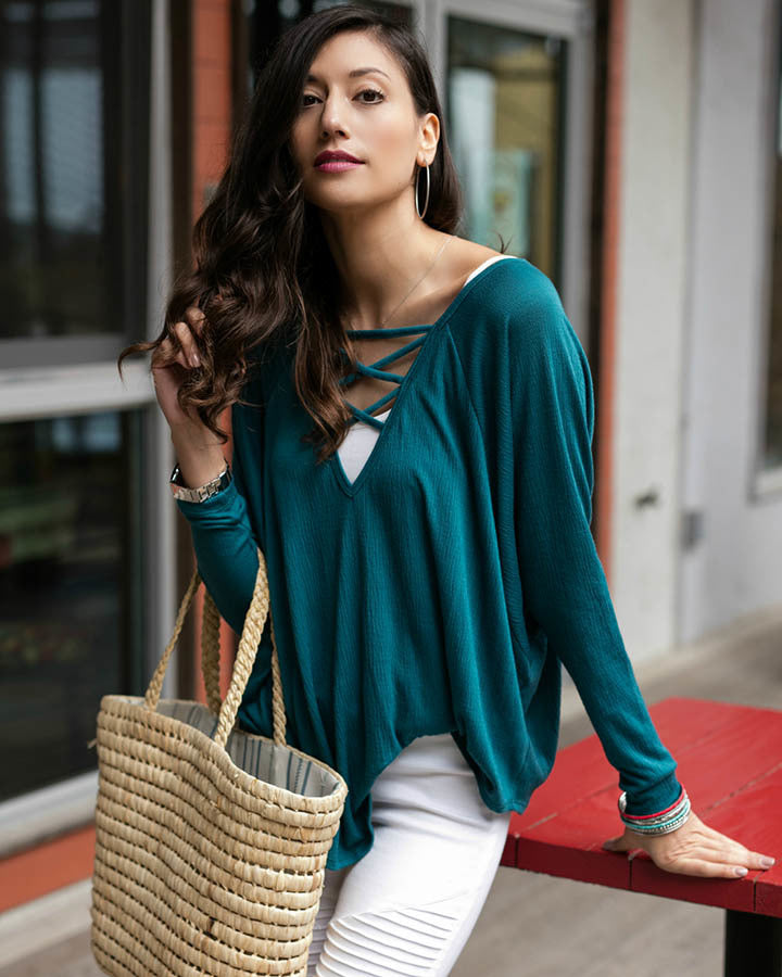 Grace & Lace Criss Cross Raglan Top - Babe Outfitters