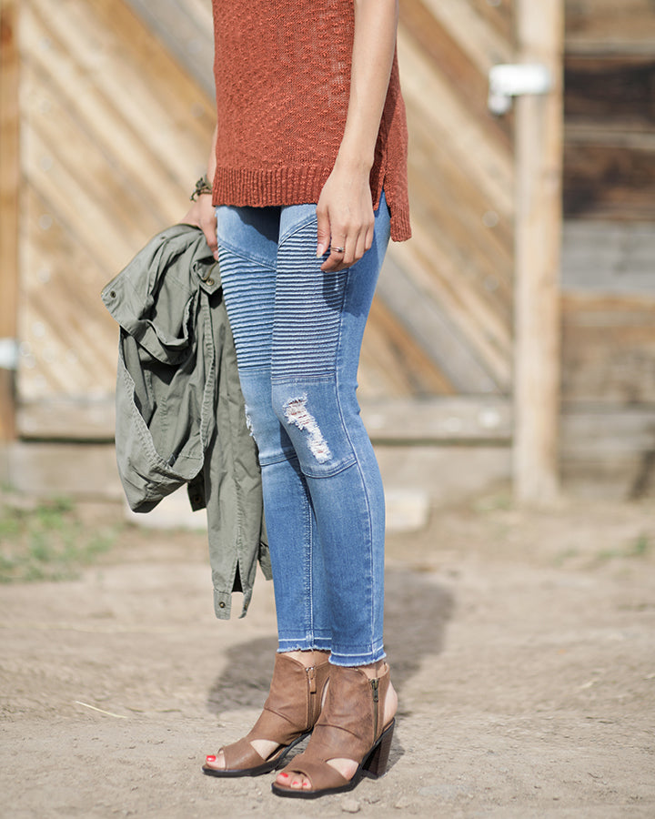 Grace & Lace Mid-Rise Denim Moto Jeggings (Blue Denim) - Babe Outfitters