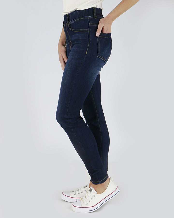 Grace & Lace Classic Mid Rise Pull-On Jeggings in Dark Wash - Babe Outfitters