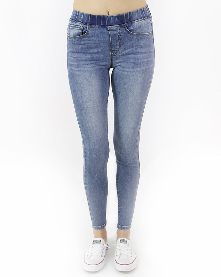 Grace & Lace Classic Mid Rise Pull-On Jeggings in Mid Wash - Babe Outfitters