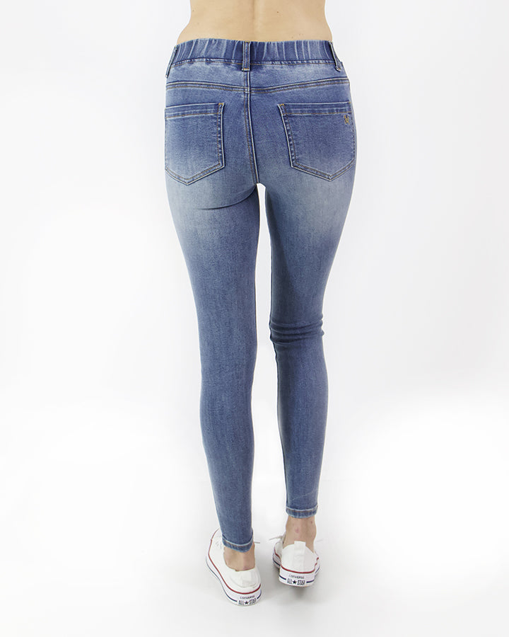 Grace & Lace Classic Mid Rise Pull-On Jeggings in Mid Wash - Babe Outfitters