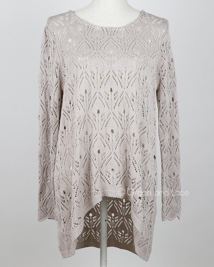 Grace & Lace Pointelle Tie-Back Sweater - Babe Outfitters