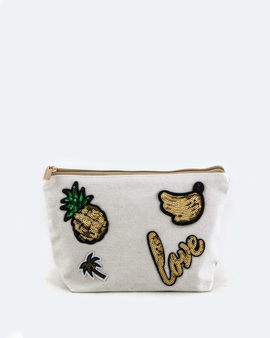 Canvas Sequin Patch Zipper Pouch - Babe Outfitters