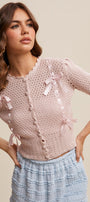 Dollhouse Bow Cardigan in Mute Pink