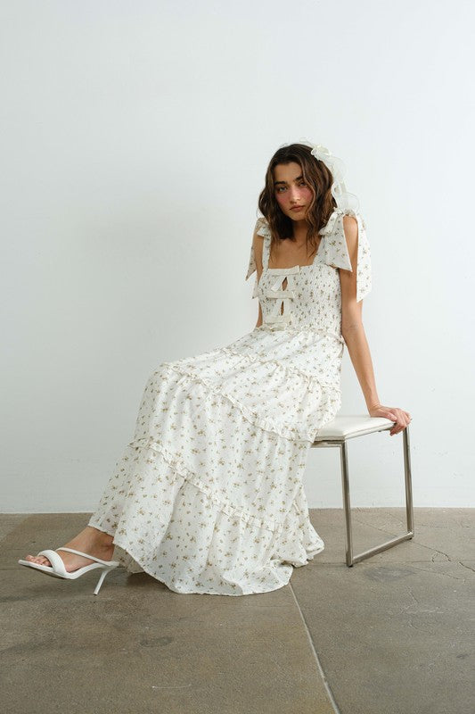 Cotton Ribbon Smocked Ruffle Dress