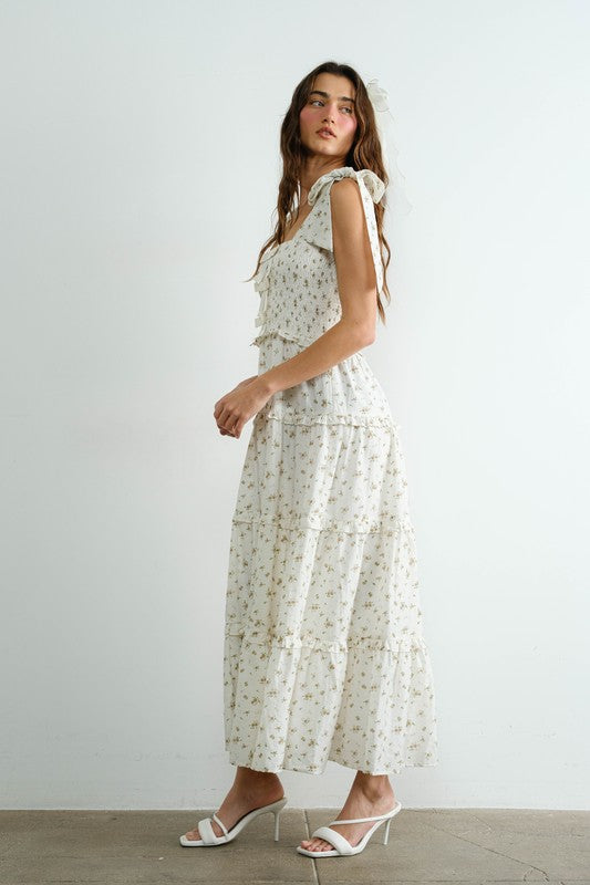 Cotton Ribbon Smocked Ruffle Dress