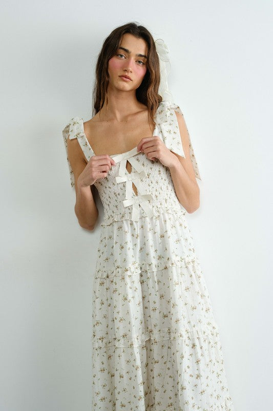 Cotton Ribbon Smocked Ruffle Dress