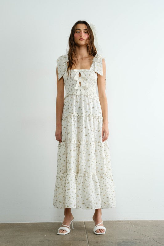 Cotton Ribbon Smocked Ruffle Dress