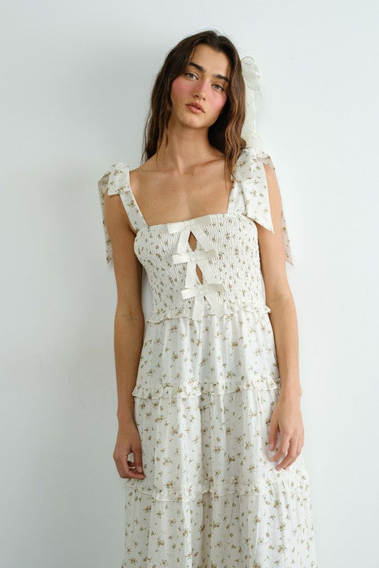 Cotton Ribbon Smocked Ruffle Dress