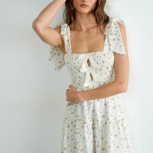 Cotton Ribbon Smocked Ruffle Dress