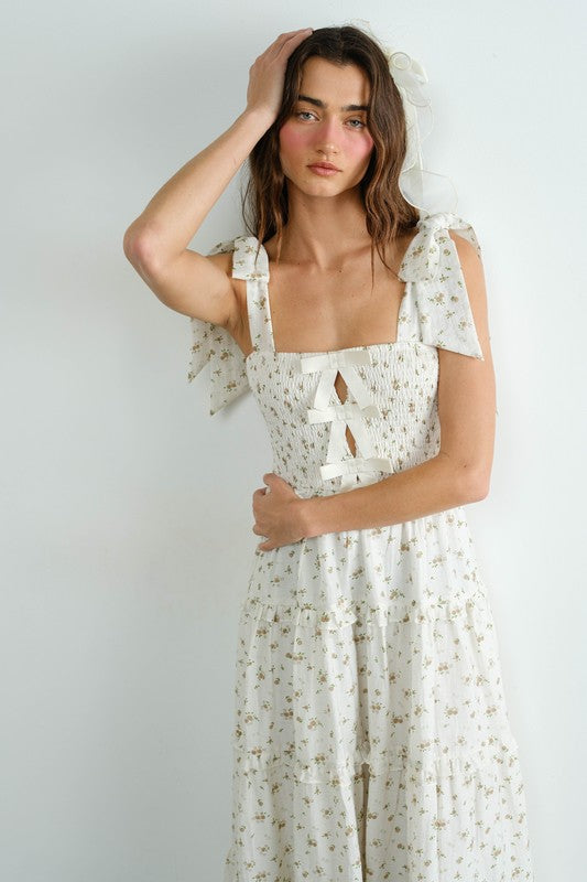 Cotton Ribbon Smocked Ruffle Dress