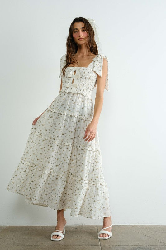 Cotton Ribbon Smocked Ruffle Dress