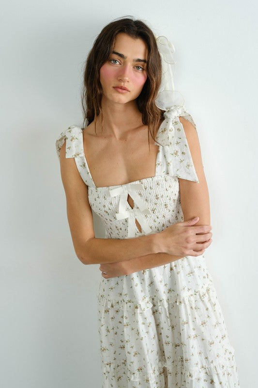 Cotton Ribbon Smocked Ruffle Dress