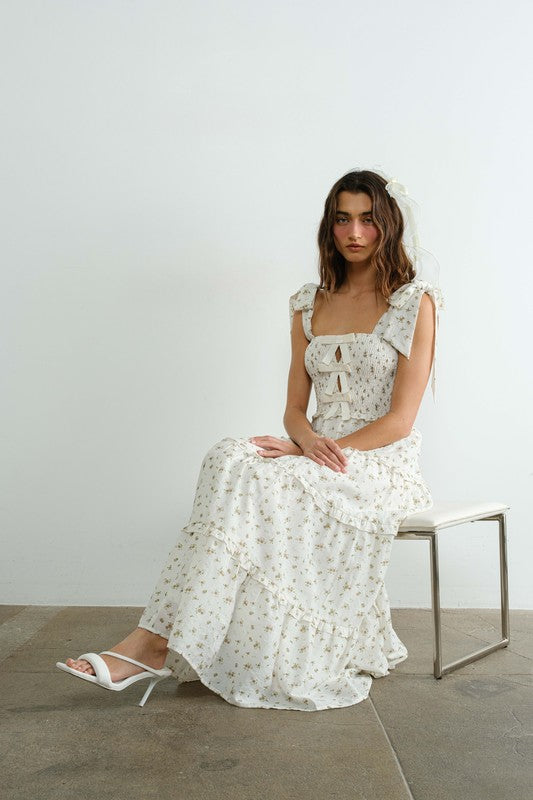 Cotton Ribbon Smocked Ruffle Dress