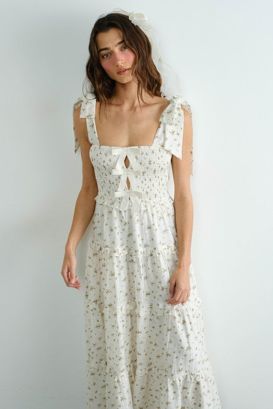 Cotton Ribbon Smocked Ruffle Dress