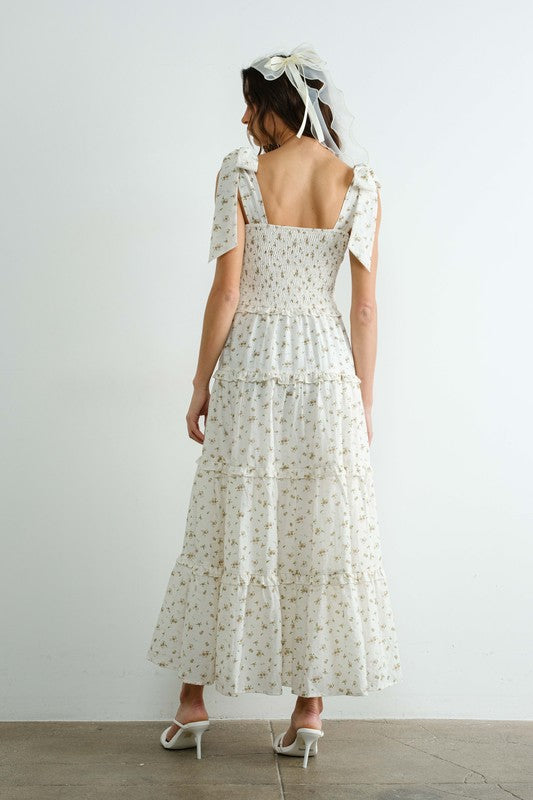 Cotton Ribbon Smocked Ruffle Dress