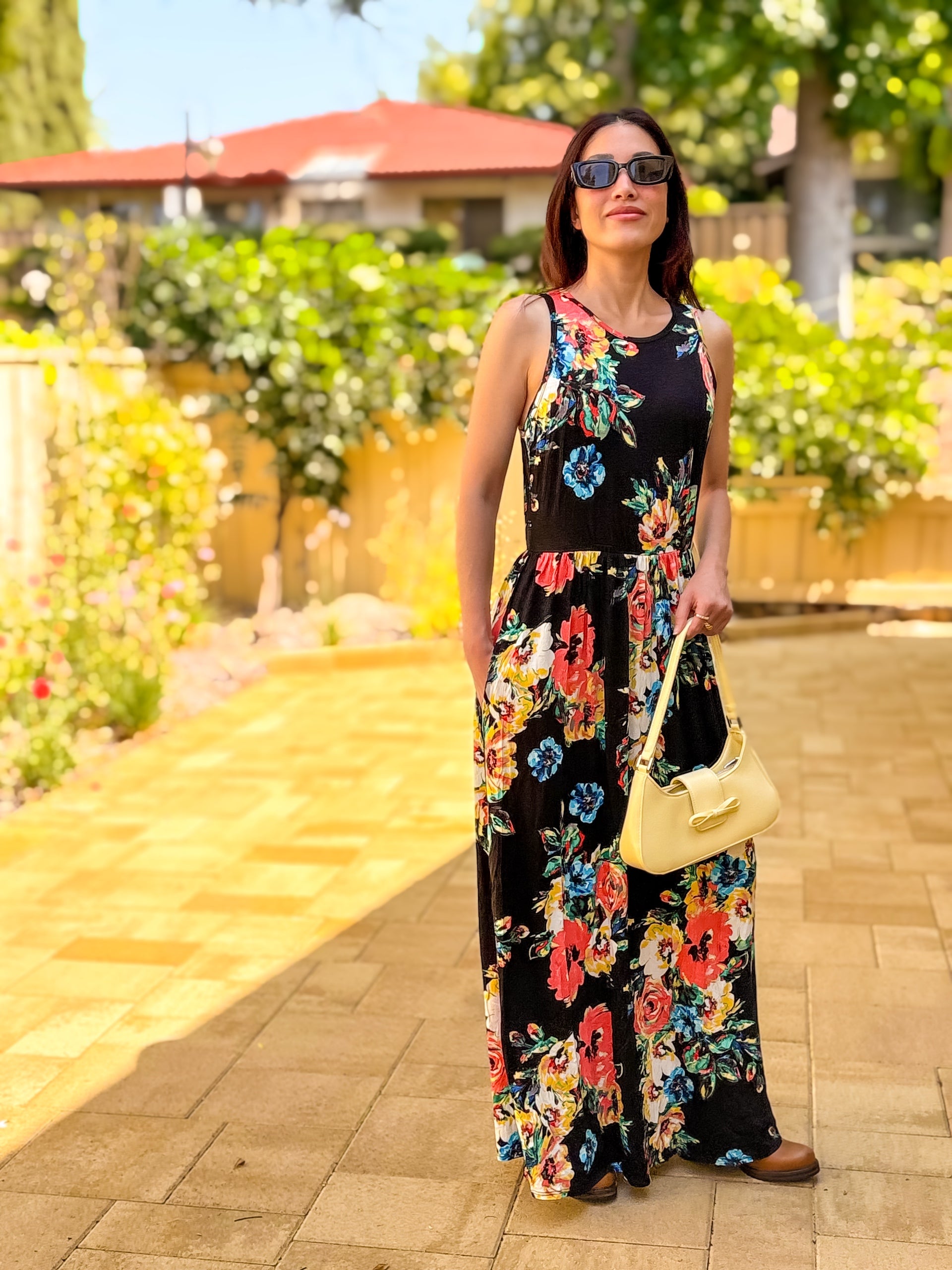 Tea Party Maxi Dress (Black Floral)