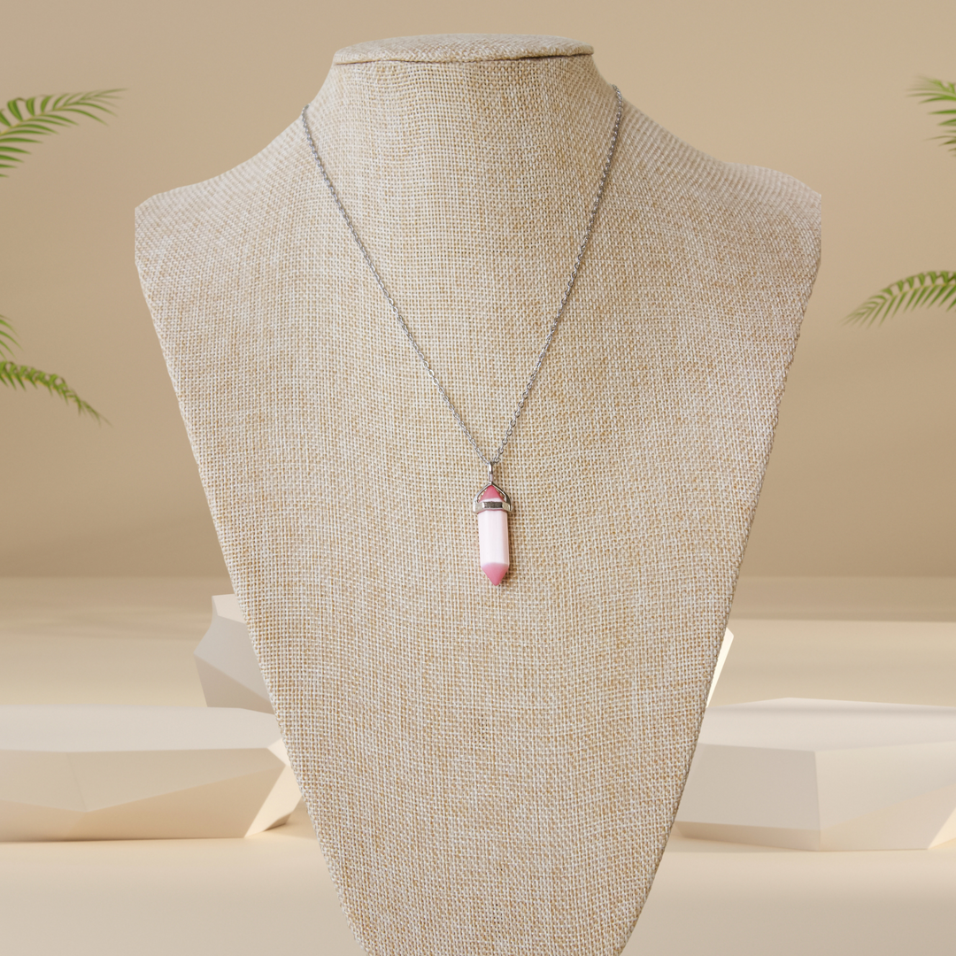 Pink Cat's Eye Necklace - Silver