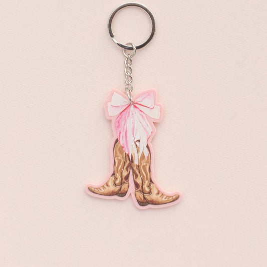 Western Coquette Bow Boots Key Chain