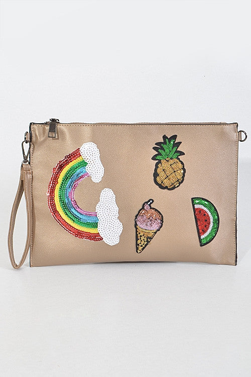 Sequin Patch Zipper Wristlet Clutch (Copper) - Babe Outfitters