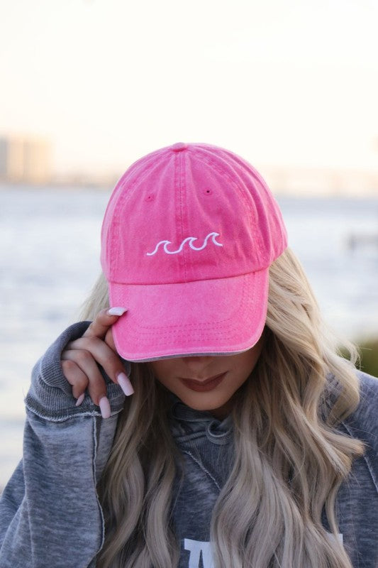 Ocean Wave Outline Embroidered Vintage Hat - Babe Outfitters