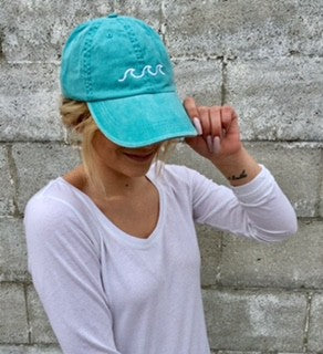 Ocean Wave Outline Embroidered Vintage Hat - Babe Outfitters