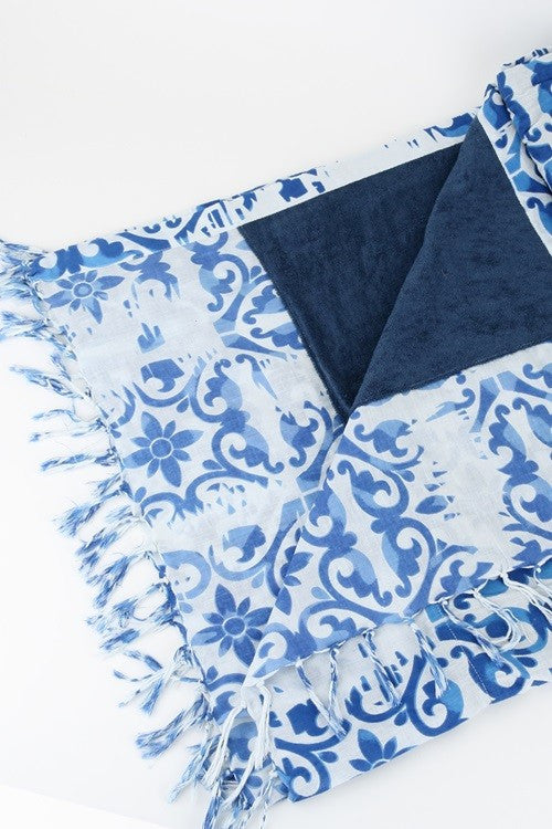 Indian Hand Block Printed Towel (Ocean Damask) - Babe Outfitters