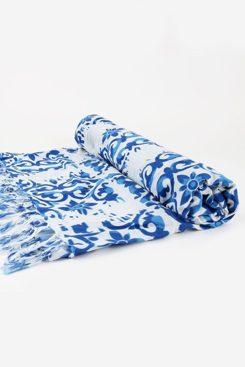 Indian Hand Block Printed Towel (Ocean Damask) - Babe Outfitters