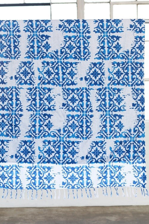 Indian Hand Block Printed Towel (Ocean Damask) - Babe Outfitters