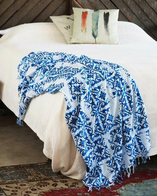 Indian Hand Block Printed Towel (Ocean Damask) - Babe Outfitters