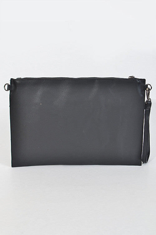 Sequin Patch Zipper Wristlet Clutch (Black) - Babe Outfitters