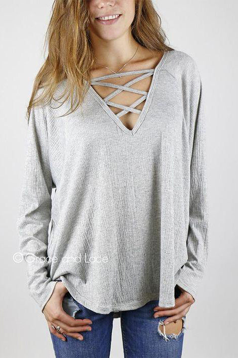 Grace & Lace Criss Cross Raglan Top - Babe Outfitters