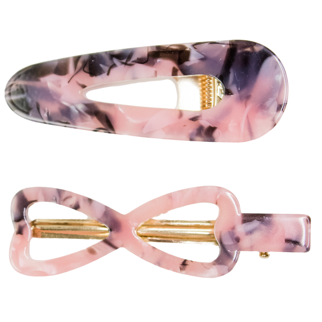 Serendipity Hair Clip Set in Pink Marble