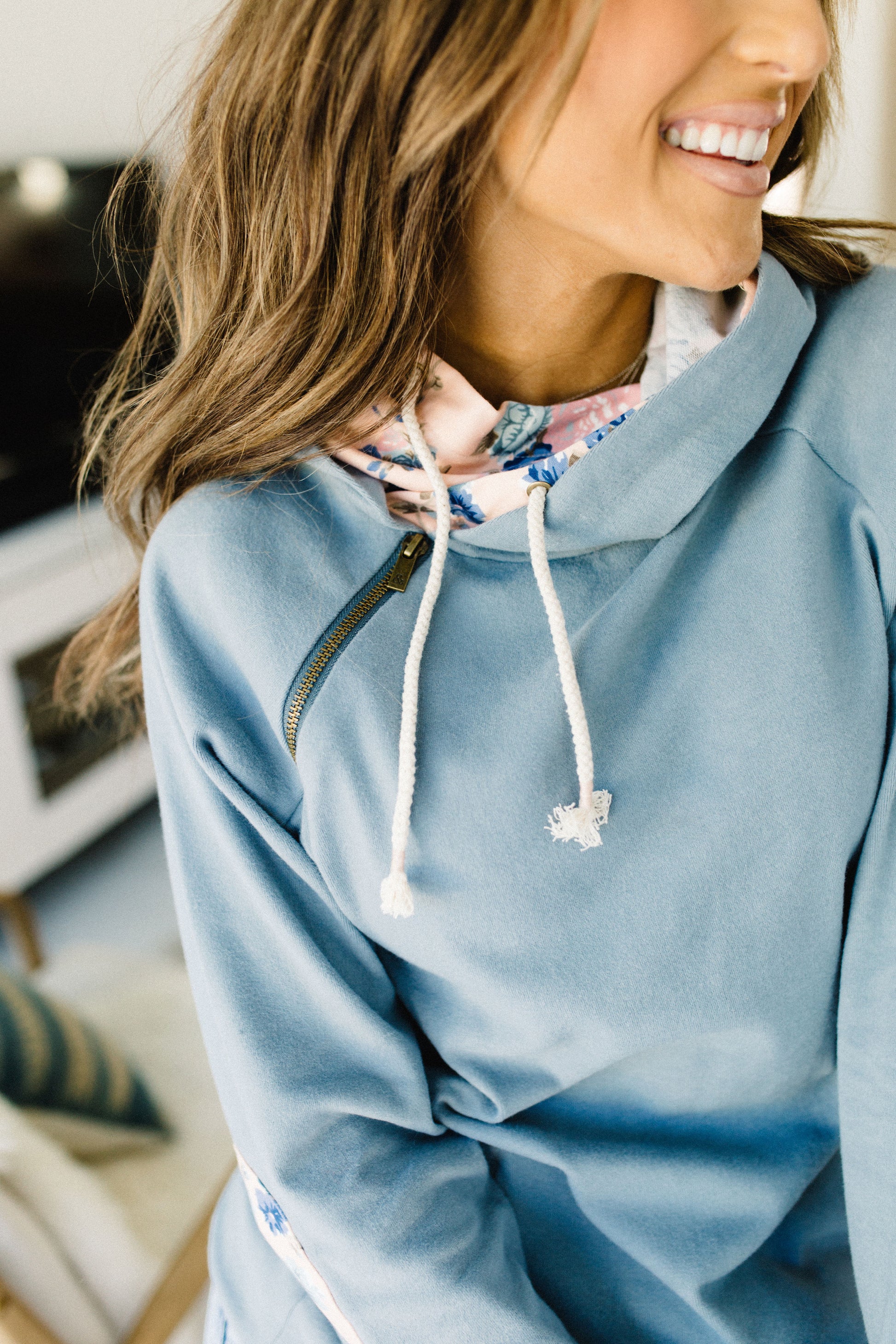 DoubleHood Sweatshirt - Floral Elbow Patch