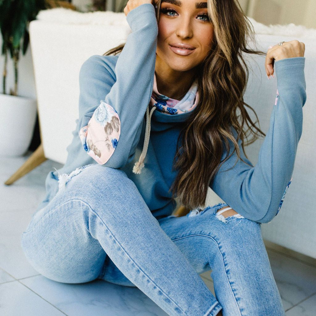 DoubleHood Sweatshirt - Floral Elbow Patch