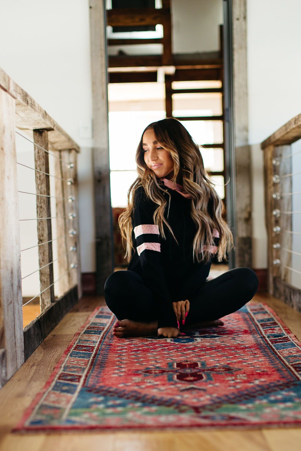 DoubleHood Sweatshirt - Pink Lace Varsity