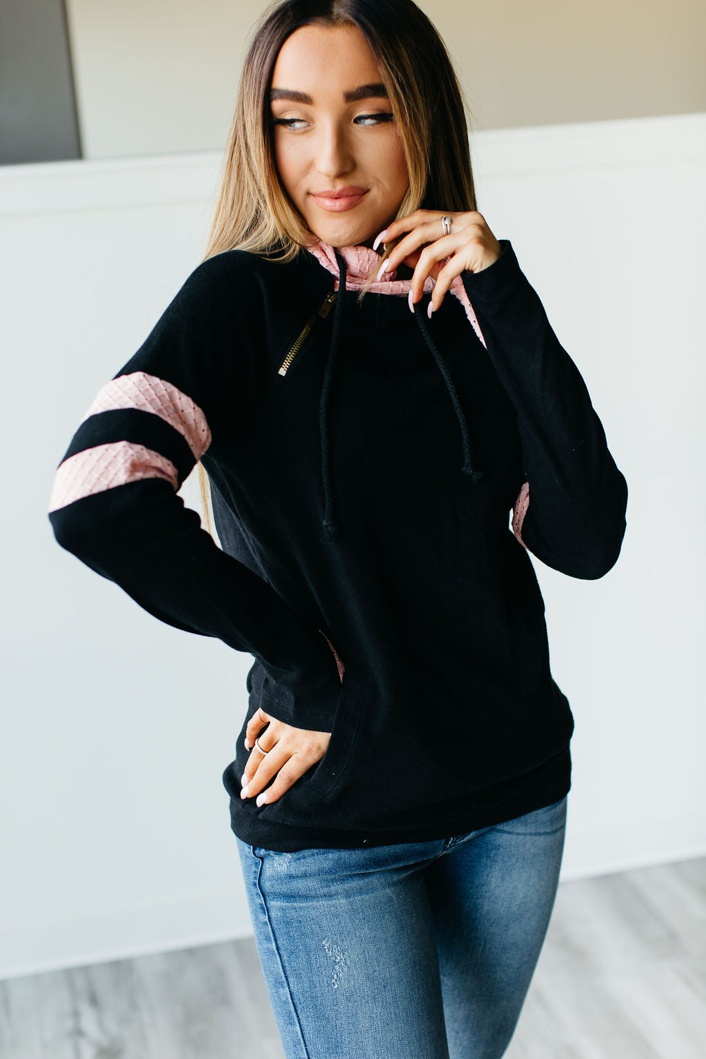 DoubleHood Sweatshirt - Pink Lace Varsity