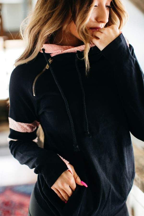 DoubleHood Sweatshirt - Pink Lace Varsity