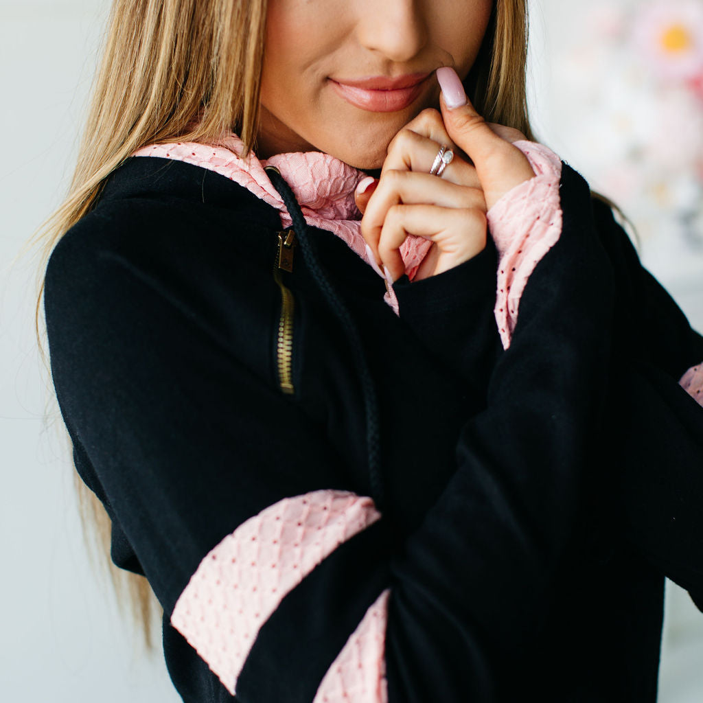 DoubleHood Sweatshirt - Pink Lace Varsity
